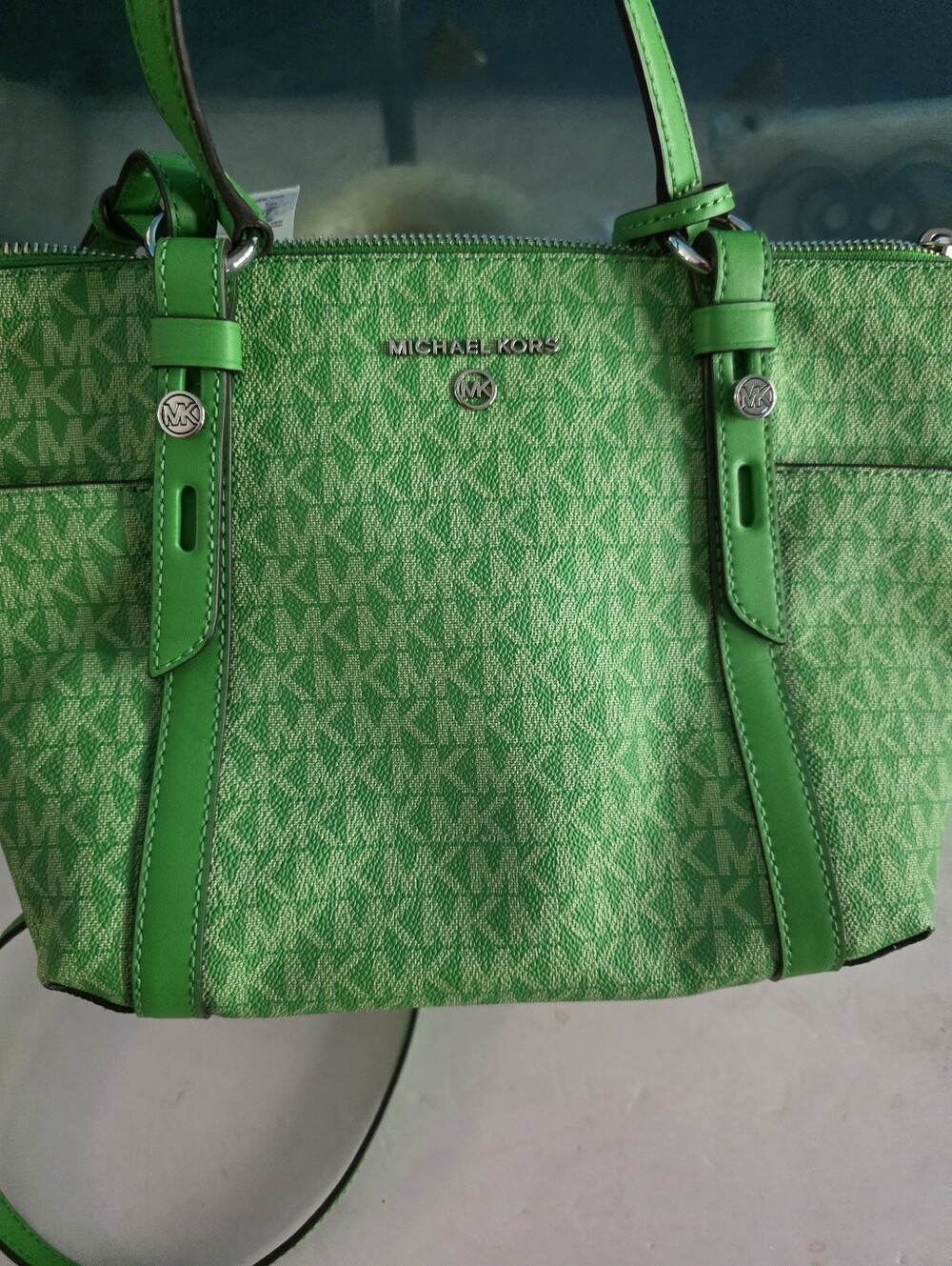 New Michael Kors Green MK Signature Tote Shoulder Bag